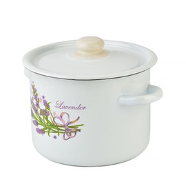Enamel Pot with Enamel Lid, Enamel Cooking Pot, Soup Pot, Enameled Steel Stock Pot, Enamel Casserole set, Induction Safe, Dishwasher Safe (Lavender Bouquet, 4.8 Qt)