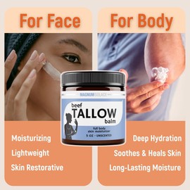 Beef Tallow for Skin – Just 2 Ingredients – Natural Tallow & Sweet Almond Oil, 5 oz Unscented Moisturizer for Dry & Sensitive Skin – Hydrating Balm
