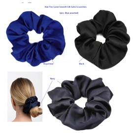 Mytoptrendz® 3 Pcs Large Satin Hair Scrunchies Ponytail Bobble Hair Ties Hairbands for Girls Women Thick Hair (Royal Blue, Navy and Black)