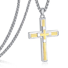 ADMETUS Cross Necklace 925 Sterling Silver Cross Pendant Silver/Gold/Black Cross Chain Gift for Men with 2.5 mm 22 Inch + 2 Inch Rolo Chains, Sterling Silver, No Gemstone