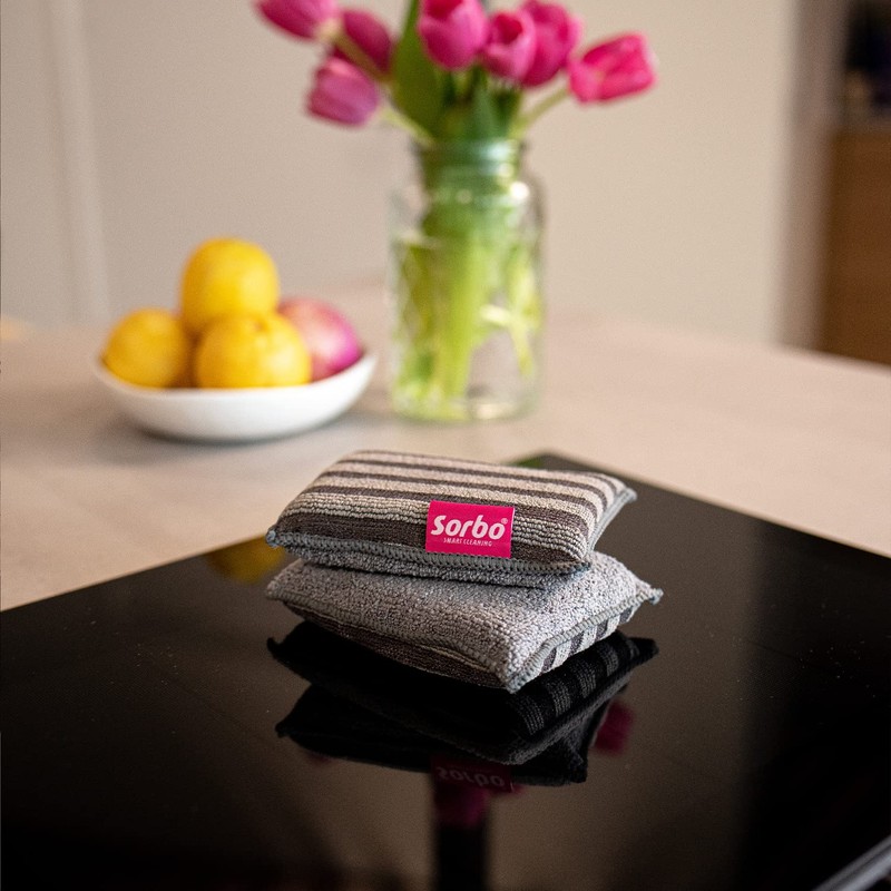 Sorbo Kitchen Scrub Sponge, Scrub Stipes on Microfibre Sponge, Shiny