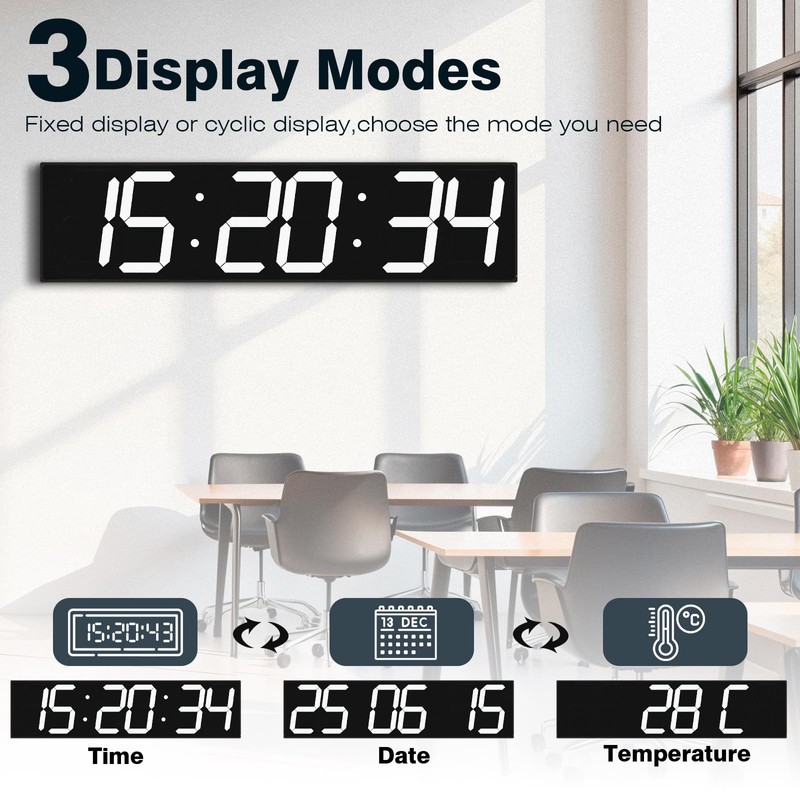 CHKOSDA Digital Wall Clock with Large Display, 28.4‘’LED 6-Digit Large