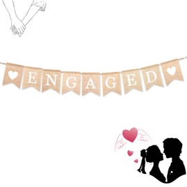 Engaged Banner, Engagement Party Decorations Burlap Bunting Garland With Love Hearts for Bridal Shower Bunting Rustic Wedding Engagement Party Decor Save The Date Photo Props