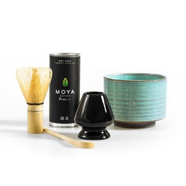 Organic Moya Matcha Green Tea Set | 30g Premium Grade (I) Pack + Bowl + Whisk + Holder + Spoon | Premium Ceremonial Grade Gift Powder Complete Preparation Kit