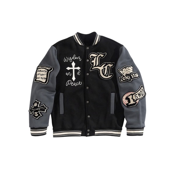 SOLY HUX Men's Letter Graphic Color Block Varsity Jacket Long