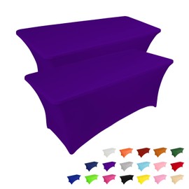 IVAPUPU 2 Pack 6FT Table Cloth for Rectangular Fitted Events Stretch Purple Table Covers Washable Table Cover Spandex Tablecloth Table Protector for Party, Wedding, Cocktail, Banquet, Festival