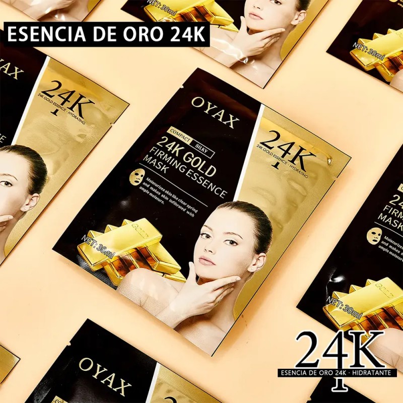 Mascarilla Facial Oro 24k Acido Hialuronico Reafirmante 10pz