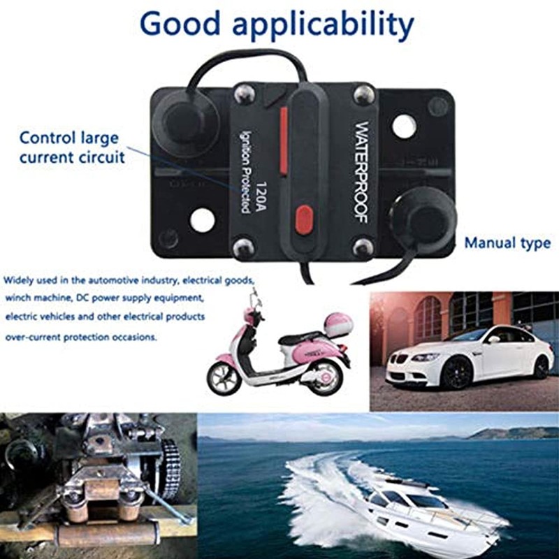 DC 12V-48V Waterproof Car Audio Inline Circuit Breaker with Manual