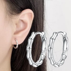 BG&WLing Silver Bamboo Hoop Earrings for Women Dainty Small Silver Huggie Earrings Hypoallergenic Fashion Jewelry