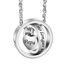 XIUDA Cremation Necklace Urn Necklace for Ashes Heart Carved Locket No Longer by My Side, Forever in My Heart for Papa,Dad