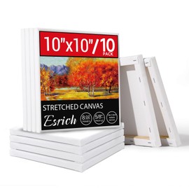 ESRICH Stretched Canvas for Painting, 10 Pack 10x10 Square Canvas for Painting Primed Acid-Free Framed Blank Canvas, Art Canvases for Beginners, Artists for Oil,Acrylic Paint, Pouring Painting.