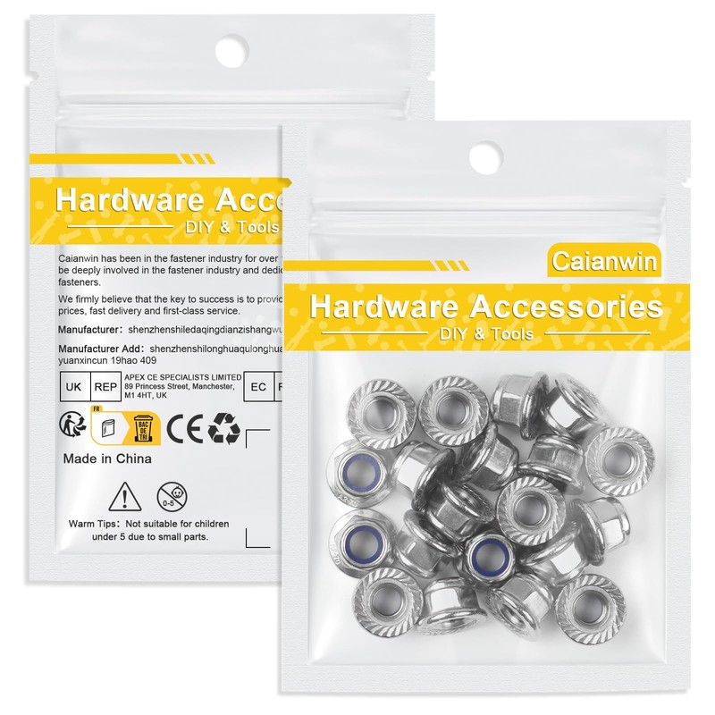 Caianwin Pack of 20 Flange Nuts M8 Nuts DIN 6926