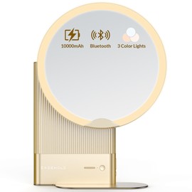 EASEHOLD Smart Vanity Makeup Mirror with Hi-Fi Bluetooth Speaker, 10000mAh Rechargeable Battery, 3 Color Lighting, 360° Ring Lights, 11-inch Large Cosmetic Mirror, Skin Test APP, Ideal Gifts Choice