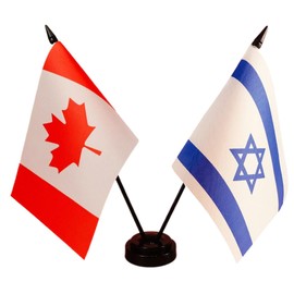 Canada Israel Friendship Flag, Israeli Desk Flag,Canada Israeli Desk Flag,Twin Table Flag，Israeli Office Table Flag on Stand Base, Decorations for Offices, Families, Conference rooms
