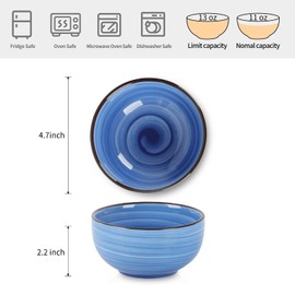 Selamica Ceramic 12 Oz Dessert Bowls Set, Small Bowls for Kitchen, 4.7 Inch Ice Cream Bowls for Snack Side Dishes Dips, Microwave Dishwasher Safe, Set of 6, Gradient Blue