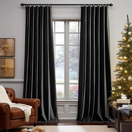 Lazzzy Black Velvet Blackout Curtains 84 Inch Long Thermal Insulated Curtains Soft Luxury Window Drapes for Bedroom Living Room Darkening Noise Reducing 2 Panels Black