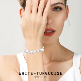 Howlith Splitterarmband Echtes Edelstein Armband für Damen Herren, 5-8mm Natürliche Weiß Kristall Heilstein Armband Geflochten Einstellbar Perlenarmband Glücksbringer Schmuck Geschenk