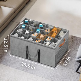 Aokeyee Shoe Organizer for Closet, 2 Pack Large Shoe Storage Box Fits up to 24-48 Pairs, Space Saving Foldable Shoes Organizer Bin w/Clear Cover and 4 Reinforced Handles, Grey