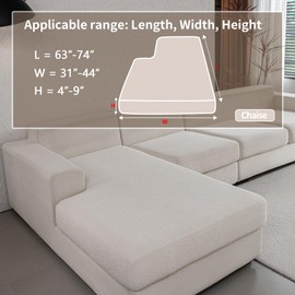 OHSIO Couch Cushion Covers for Sectional Sofa, Stretch Soft Sofa Slipcovers Washable Wear-Resistant Universal Furniture Protector with Elastic Bottom (1 Piece Chaise Cover, Ivory)