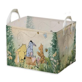 ZsaTuiy Winnie Nursery Decor, the Pooh Baby Stuff, Winnie Storage Nursery Basket, Large squarecanvas Laundry Hamper With A Waterproof PECoating, Foldable, Toys Bin, Baby Nursery HamperDecor, Classic