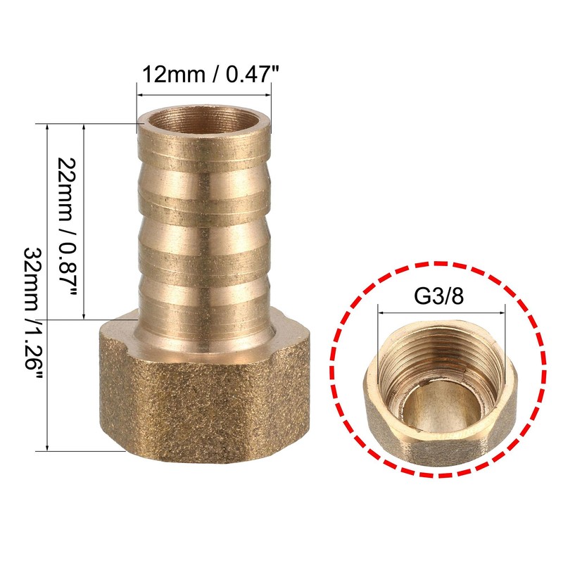 sourcing map Brass Hose Nozzle Connector 12 mm Barb 3/8G