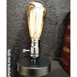 YUANKANG Edison Desk Lamp, Vintage Table Lamp Base, E26 E27 Industrial Retro Loft Light with Plug in Cord On/Off Switch, Bedside Lamp Holder, Home/Office/College Dorm Lighting Decor, Black (No Bulb)