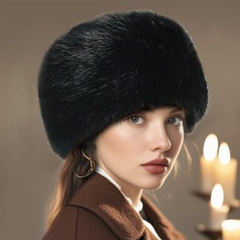 KAZZHA Russian Hats for Women Ladies Ushanka Fluffy Fur Hat Winter Fuzzy Ski Snow Hat Cossack Furry Cap Warm Bucket Hat