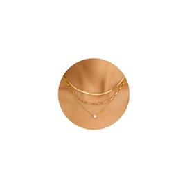 17 MILE Gold Layered Choker Necklace for Women, 14K Real Gold Plated CZ Pendant Necklace, Dainty Flat Snake Chain Layering Necklace