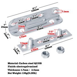 8 Sets No Mortise Bed Frame Brackets,4¼"x1”Bed Rail Clips Plates Bed Fittings,Connects Headboard & Footboard to Side Rails