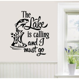 24"x18" The Lake is Calling and I Must Go Fishing Fish Cabin Camp Vacation Home House Wall Decal Sticker Art Mural Home Decor