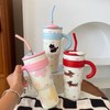 Cute Cat Insulated Straw Cup Stylish Large-Capacity Water Bottle for