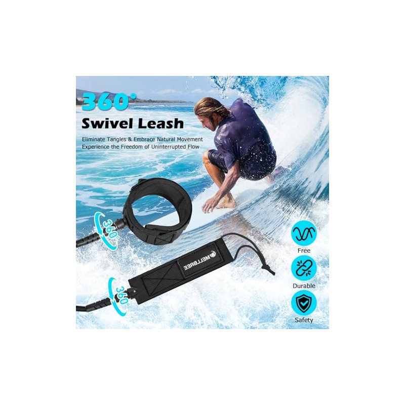 Mellbree Surfboard Leash, 10ft 7mm/6ft 5.5mm Premium Surf Leash SUP