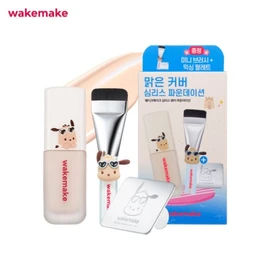 WAKEMAKE Seamless Wear Foundation 30ml + Mini Spatula Brush + Mixing Stainless Palette Set 3items [Tanning Pochacco Edition], Color:22 Neutral