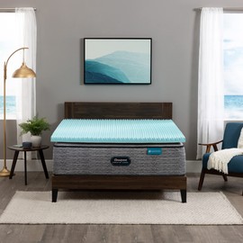 Beautyrest Cool Wave Plus Convoluted Pressure-Relieving Memory Foam Mattress Topper, Twin XL, 3-Inch,Blue
