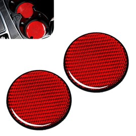 Diamall 2 PCS Carbon Fiber Car Cup Holder Coaster, 2.68" Non-Slip Bottle Pad Embedded in Cup Mat, Waterproof and Dustproof Insert Drink Coaster, Universal Interior Accessories for Cars (Red)