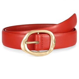 WHIPPY Leather Belt for Women Casual Waist Belt with Gold Buckle Fashion Ladies Belt for Jeans Pants Dress,Red,M