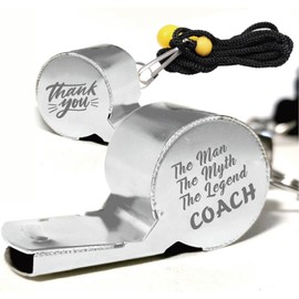 CREATCABIN Sports Whistles With Lanyard Stainless Steel Whistle Loud Crisp Sound Gifts for Coach Referees Teachers- The Man, The Myth, The Legend Coach, Thank You