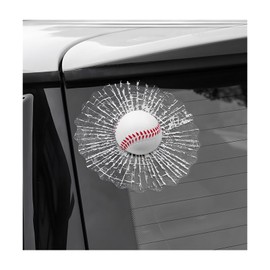 Yourkar 3D Prank Tricky Broken Glass Sticker, Funny 3D Stereo Baseball Tennis Soccer Balls Hits Car Body Window Decal, Tricky Simulation Ball Tennis Broken Glass Windshield Decor (White Baseball)