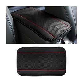 KHGUZ Car Armrest Seat Box Cover, Comfortable Leather Automotive Center Console Cushion Pad, Soft Waterproof Vehicle Arm Rest Protector Mat Accessories, Universal for RV, SUV, Truck (Black/Red)