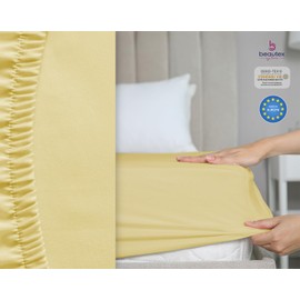 BEAUTEX Cotton Fitted Sheet, Premium Jersey Fabric, 160 g/m², Choice of Size and Colour (Standard, 140 x 200 x 30 cm, Yellow)