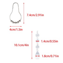 Pocoxll 12 Pcs Silver Shower Curtain Hooks with Water Drops Crystal Bead,Shower Curtain Hooks Rings for Bathroom,Free Gliding Action, Elegant Design