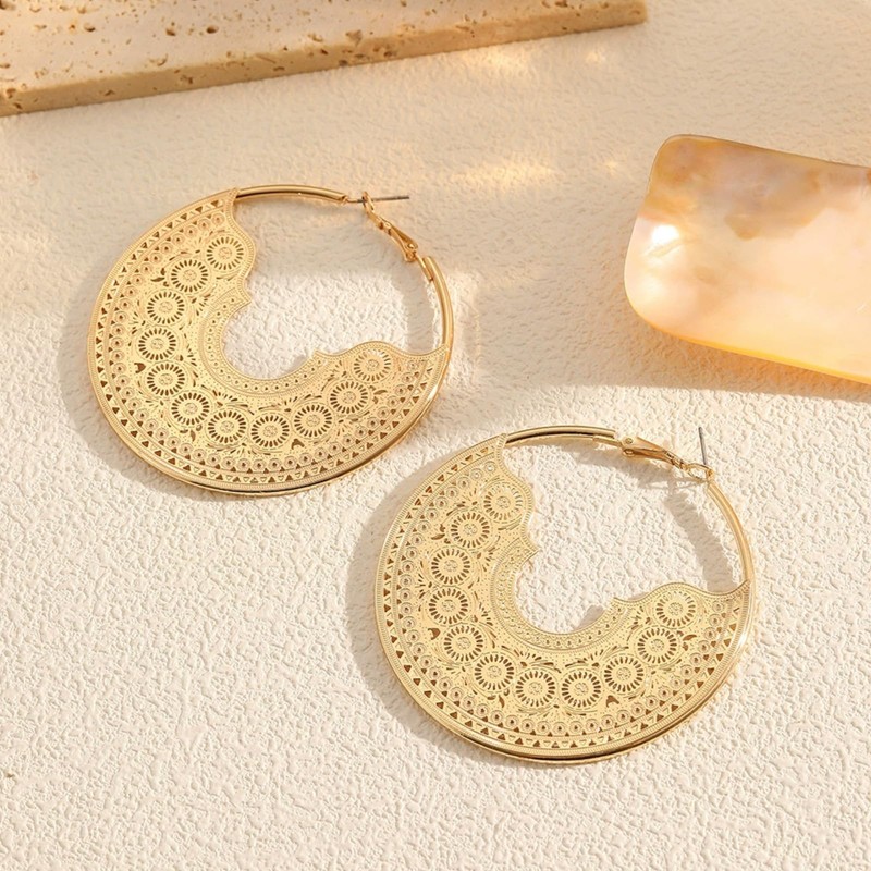 Chunky Hoop Earrings for Women Statement Gold Bohemian Geometric Hollow