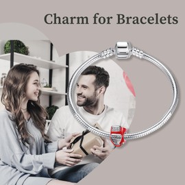 Famuan Red Helmet Charms 925 Sterling Silver Pendant Beads Bracelets Valentine's Day Birthday Christmas Jewelry Gifts for Family Wife Women