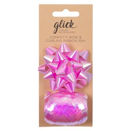 Glick Luxury Iridescent Baby Pink Bow and Curling Ribbon Multipack for Gift Wrapping, Baby Pink Curling Ribbon and Bow Pack Wrapping, Arts and Crafts Curling Ribbon and Bow Pink
