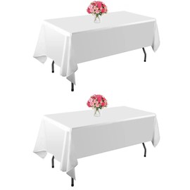 2 Pack White Table Cloth for Rectangle Tables,60x102 inch-Washable and Reusable Table Cloths for 6-8 Ft Rectangle Table,Polyester Fabric Table Cover for Party,Wedding,Buffet
