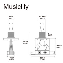 Musiclily Pro Pre-wired 3-Way Toggle Switch Pickup Selector Soldered with Metal Braided Wires for Epiphone LP Style Electric Guitar, Nickel