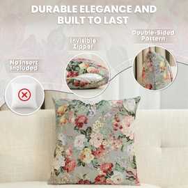 Charlotte Home Furnishings Berries Decorative Floral Throw Pillow Cover 18” x 18” – Double-Sided Floral Tapestry Cushion Cover for Couch, Sofa, or Bed | Cotton Blend Jacquard Woven in Europe