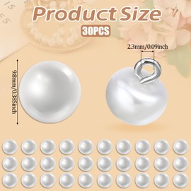 Aeaocvo 30 PCS Pearl Buttons for Clothes, Sew on Pearls, 10mm Sewing Buttons, Decorative White Pearl Buttons for Wedding Dresses, Shirts, Jewelry, DIY Crafts, Plastic Resin Sewing Buttons