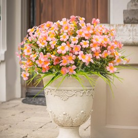 Phliofd 36pcs Faux Plants Outdoor, Uv Resistant Artificial Plants Outdoor Fake Flowers Plants Plastic Greenery Shrubs for Outside Window Box Garden Patio Porch Home Decor (Mixed Pink)