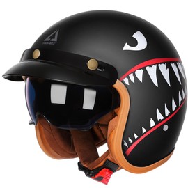 TRIANGLE 3/4 Motorcycle Helmet,Retro Vespa Open Face Adults Helmets with Visor,Half Face Moped Helmet for Men & Women,DOT Approved Helmets for ATV Cruiser Scooter(L)